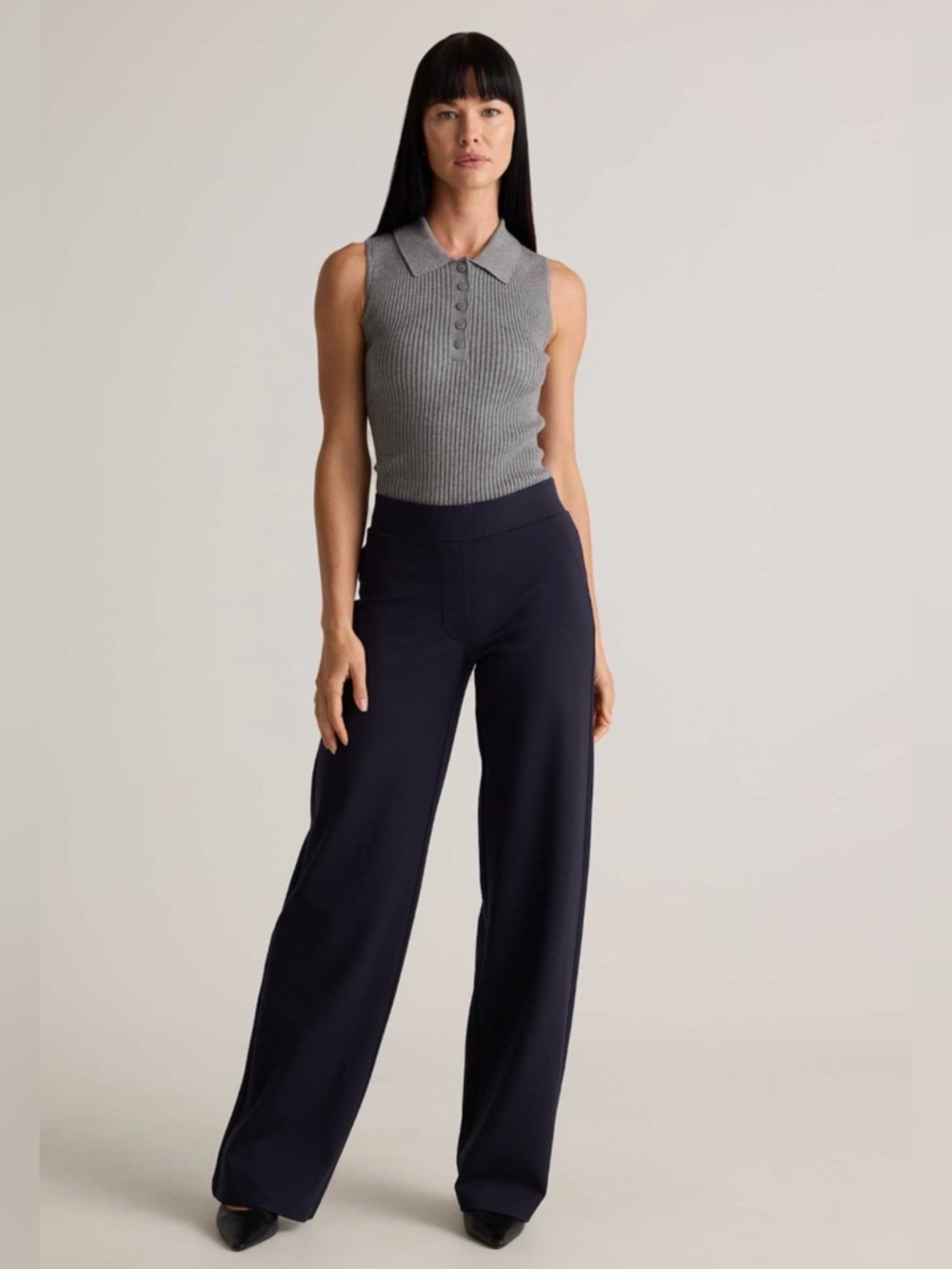 QUINCE Ultra-Stretch Ponte Wide Leg Pants / Navy / L /30